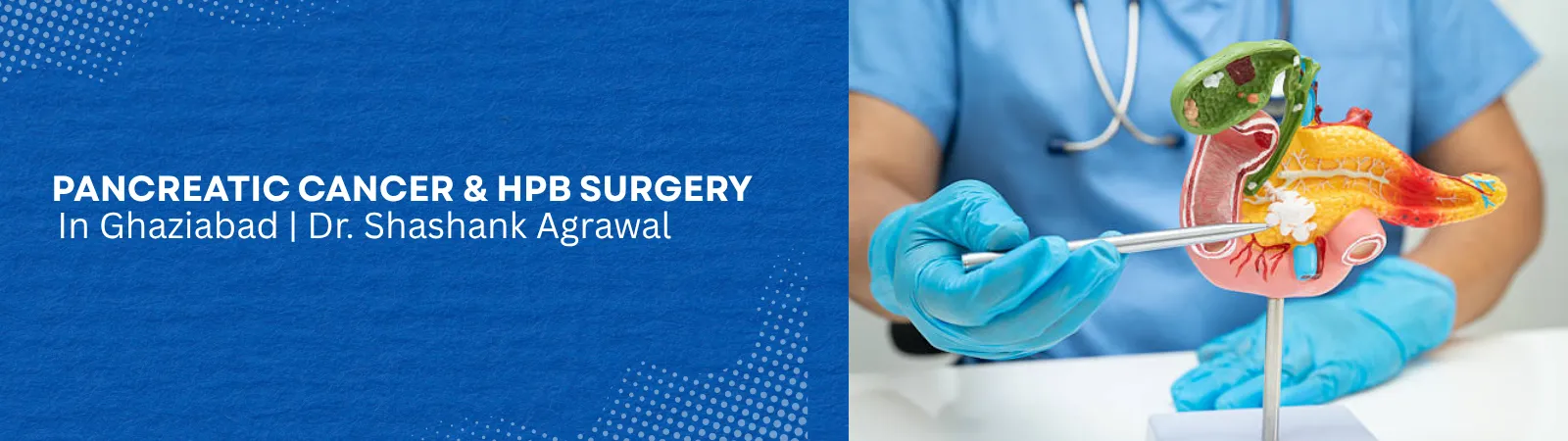 image5 1 - gisurgeryexpert.com/ Banner for hernia surgery: blue left panel with text, orange curves, and a cross‑section of abdominal tissue with mesh on the right.